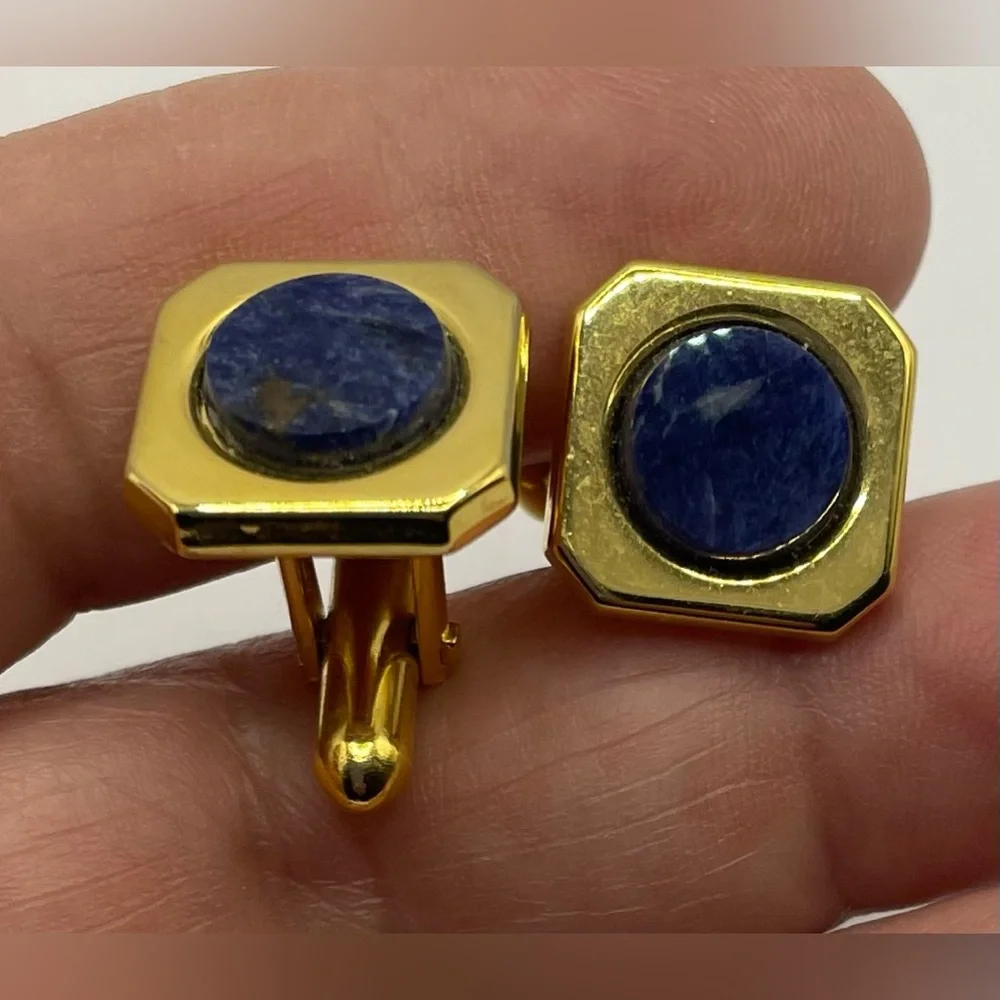 3 for $30 Gold Plated Men’s Square Cuff Link with Lapis Center